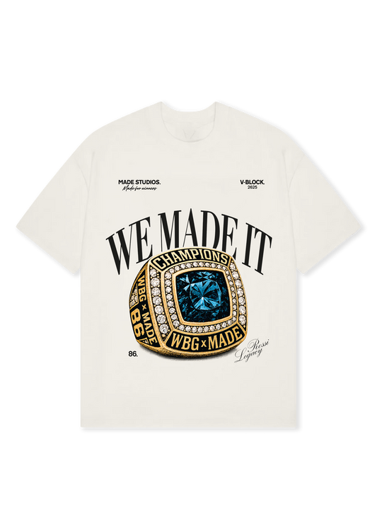 WE MADE IT / OFF-WHITE TEE flat mockup