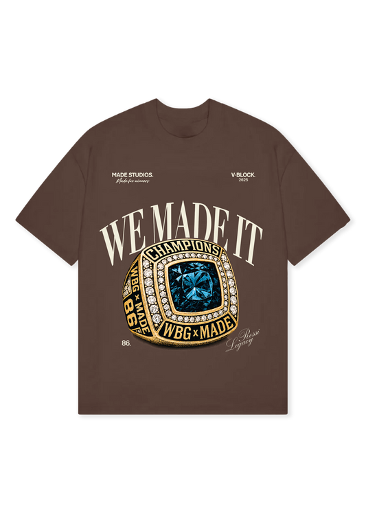 WE MADE IT / BROWN TEE flat mockup